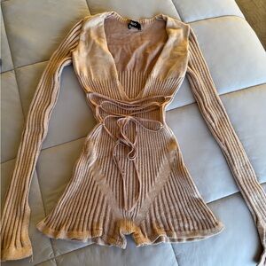 Oh Polly Beige Ribbed Knit Romper